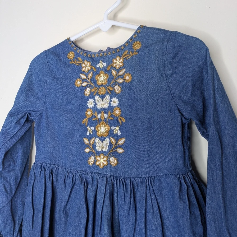 Mini Boden Denim Embroidered Dress 2/3T